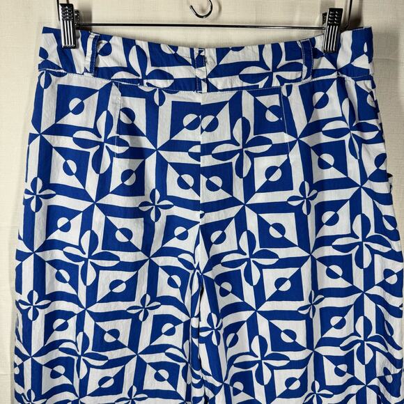 FREE PEOPLE Menorca Wide Leg Blue & White Geometric Print Crop Pants Size 12 - Picture 7 of 14